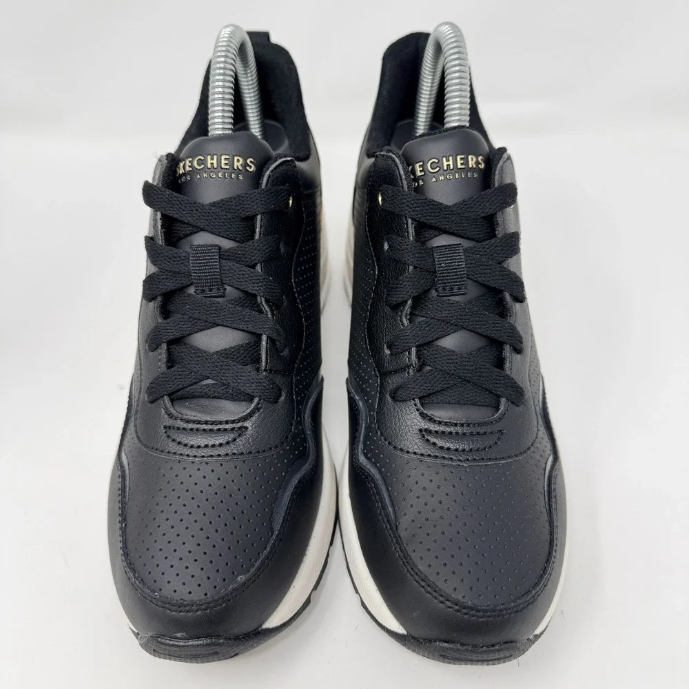 Skechers Million Air Hotter Air Womens 6.5 Black Gold Wedge Sneakers 155399
